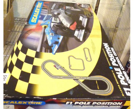 BOXED F1 SCALEXTRIC. Boxed F 1 pole position Scalextric set complete with track, cars and sound control