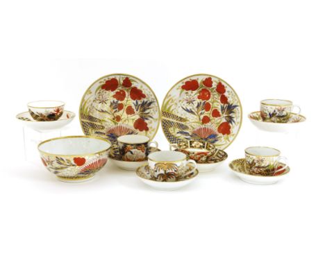 A small collection of English porcelain,early 19th century:three teacups and saucers,one tea bowl and saucer,two teacups and 
