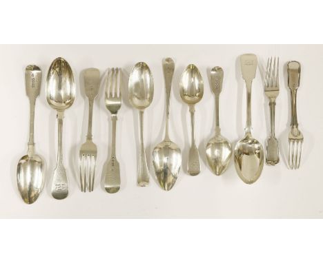 Assorted Georgian, Victorian and Edwardian table silver,various dates and makers,partly crested and initialled, comprising:18