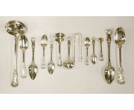 A composite set of silver Kings pattern cutlery for twelve, by William Eley and William Fearn, London 1822, 1824 and 1829,com