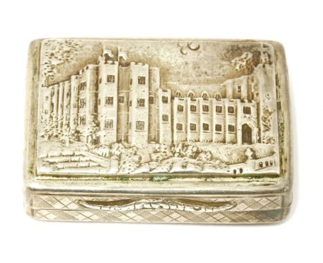 A silver castle top vinaigrette,Nathaniel Mills, Birmingham 1837,the cover with a view of Kenilworth Castle, the sides and ba