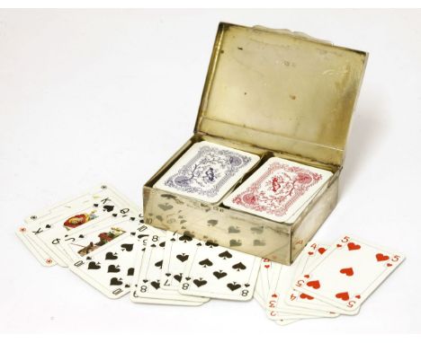 An Edwardian novelty silver miniature playing card box,Grey & Co., Birmingham 1907,of plain rectangular form with a drop-down