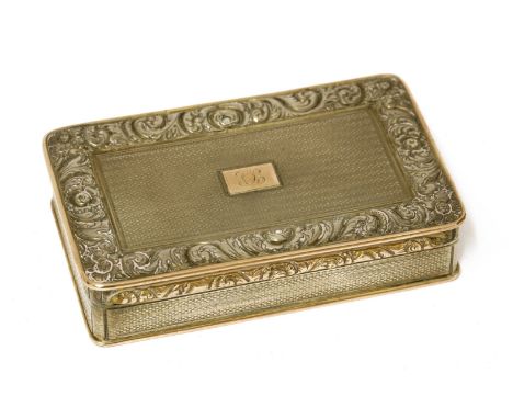 A George IV silver and gold-edged snuff box,William Ellerby, London 1823,of rectangular form with rounded corners, cover and 