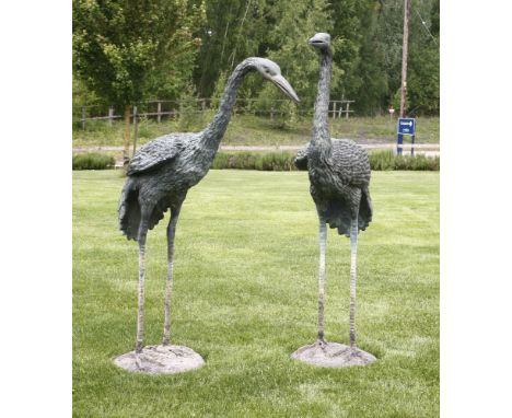Two Japanese bronze models of cranes,20th century,198cm high (2)