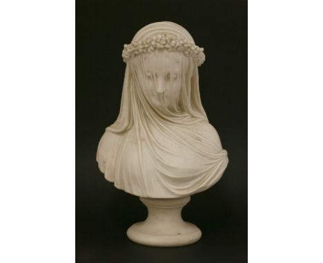 A Copeland Parian bust 'The Veiled Bride',after Raffaele Monti Issued for the Crystal Palace Art Union of London 1861,38cm hi