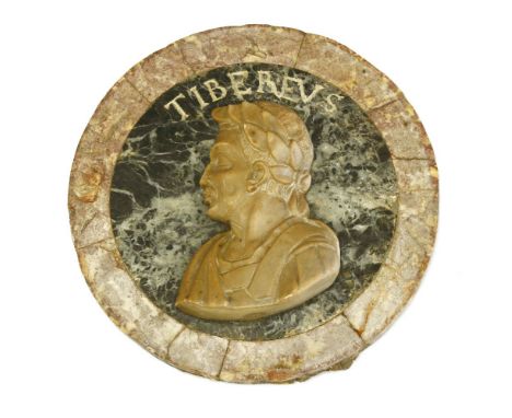 A Grand Tour type marble roundel,depicting a profile portrait of 'Tiberius' 20cm diameter 
