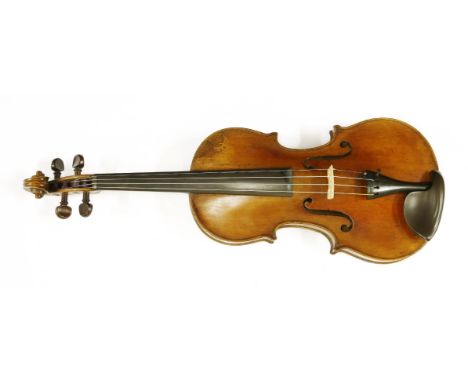 A violin, early 19th century, stamped below the button 'PERRY, DUBLIN', with a one-piece back, length of back 358mm, of a ric