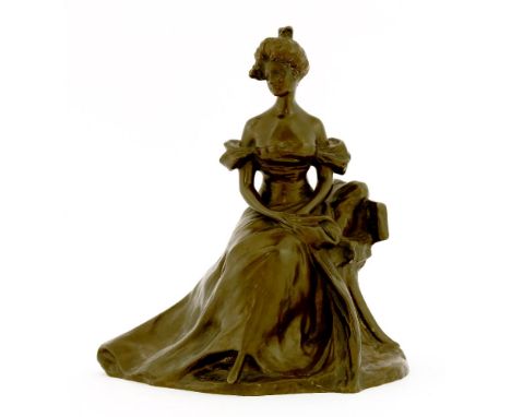 A bronze figure of a lady,after Georges Van Der Straeten (Belgian 1856-1928), seated in a chair, inscribed 'Van Der Straeten'