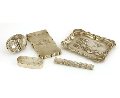 A mixed lot of silver items, various dates and makers,comprising:a late Victorian trinket tray,embossed with a seated lady (V