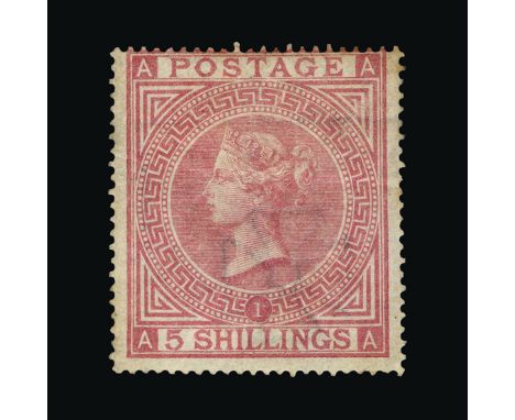 Great Britain - QV (surface printed) : (SG 126) 1867-83 Maltese Cross 5s rose, plate 1, AA, centred to top, light overall ton