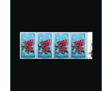 Grenada : (SG SG499a) 1972 Bougainvillea 12c on 3c MAJOR ERROR 'Surcharge Omitted' The right marginal horizontal strip of fou