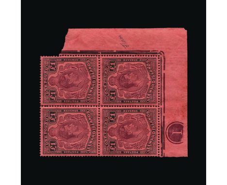 Leeward Islands : (SG 114a,114ae) 1938-51 £1 purple and black/carmine lower right corner block of four, R5/12 with broken low