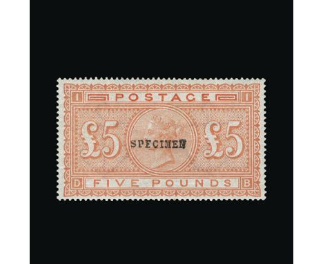 Great Britain - QV (surface printed) : (SG 137s) 1867-83 £5 orange, DB, ovptd. SPECIMEN Type 9, well centred, a few light wri