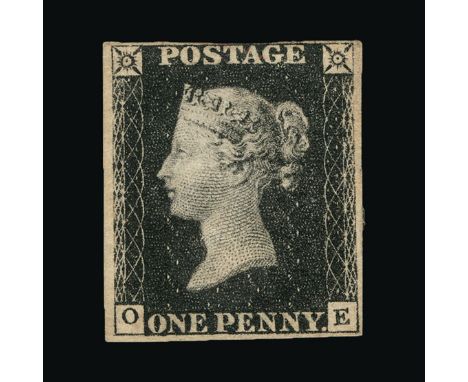 Great Britain - QV (line engraved) : (SG 2) 1840 1d black, plate 5, OE, 4 tiny to very good margins, light toning, part o.g. 