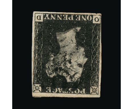 Great Britain - QV (line engraved) : (SG 2Wi) 1840 1d black, plate 8, OD, small SW corner tears cause weak corner, guide line