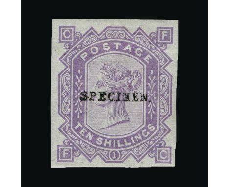 Great Britain - QV (surface printed) : (SG (128)) 1867-83 Maltese Cross 10s, IMPERF COLOUR TRIAL IN MAUVE, ovptd SPECIMEN Typ