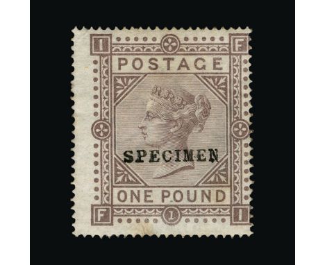 Great Britain - QV (surface printed) : (SG 129s) 1867-83 wmk Cross £1 brown-lilac, FI, ovptd. SPECIMEN, Type 9, centred to NE