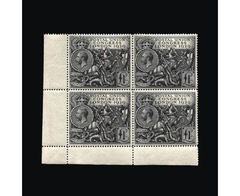Great Britain - KGV : (SG 438) 1929 PUC £1 black, SW corner block of 4, the creamy gum variety, light natural gum bends, fine