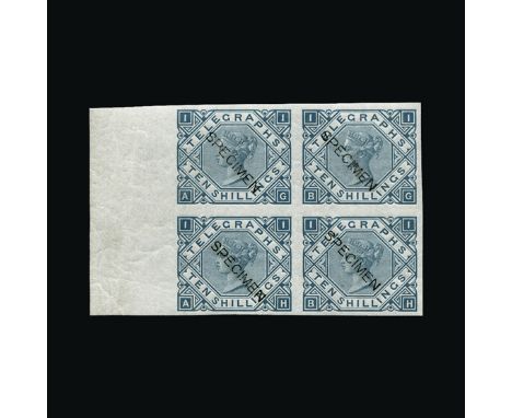 Great Britain - Telegraphs : (SG T16) 1876 10s, IMPERF COLOUR TRIAL IN SLATE-BLUE, block of 4, ovptd. SPECIMEN Type 8, light 