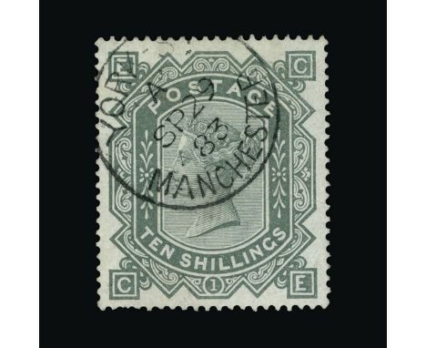 Great Britain - QV (surface printed) : (SG 131) 1867-83 Anchor blued paper 10s grey-green, CE, light YORK ST./MANCHESTER cds,