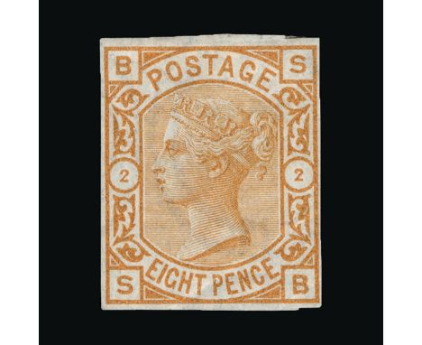 Great Britain - QV (surface printed) : (SG (156)) 1873-80 8d orange, SB, IMPERF IMPRIMATUR from unissued plate 2, small margi