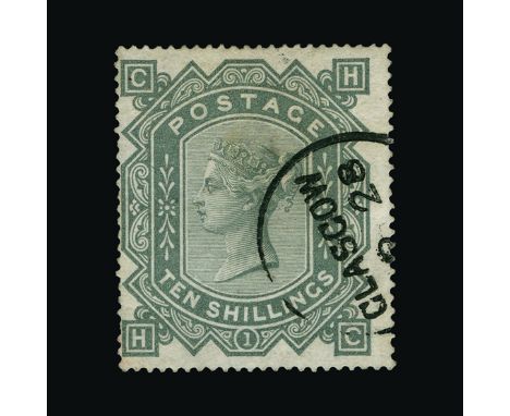 Great Britain - QV (surface printed) : (SG 128) 1867-83 wmk Cross 10s greenish grey, HC, centred to left, neat partial GLASGO