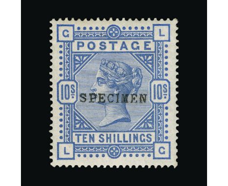 Great Britain - QV (surface printed) : (SG 182s) 1883-84 10s cobalt, LG, ovptd SPECIMEN, Type 9, patch of gum disturbance at 