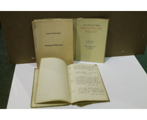 LERNET-HOLENIA ALEXANDER. Olympische Hymne. 6pp. Orig. plain dec. wrapper. Pres. copy from Lernet-Holenia, 1934; also Victor 