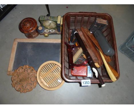 A mixed lot including clock, recorder, wooden items etc.,