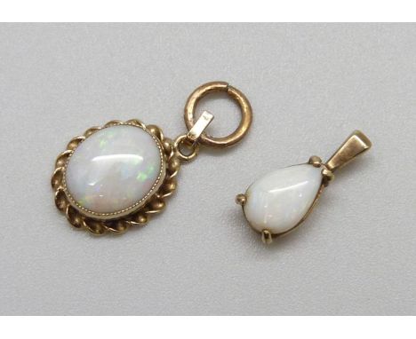 Two 9ct gold and opal pendants, 1.9g 