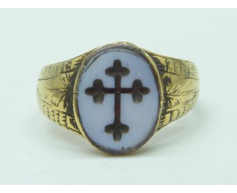 A yellow metal intaglio ring, marked 18ct, 6g, U 