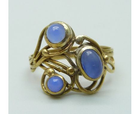 A silver gilt Art Nouveau style ring, maker E.A., L 
