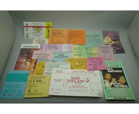 Pop music vintage tickets; Fleetwood Mac, Jethro Tull, Bob Dylan, Small Faces, Yes, Curved Air, EL&amp;P, Penetration, Rory G