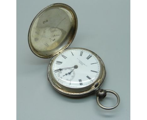 A silver full hunter pocket watch with a fusee movement, Bernard, London, lacking button 