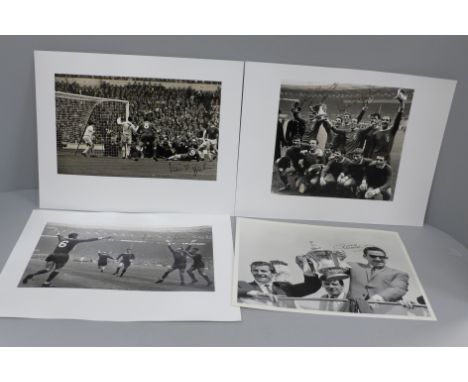 Football, Liverpool, three 12 x 9.5" silver gelatin photographs of 1965 Cup Final, all signed by Ian St. John, together with 