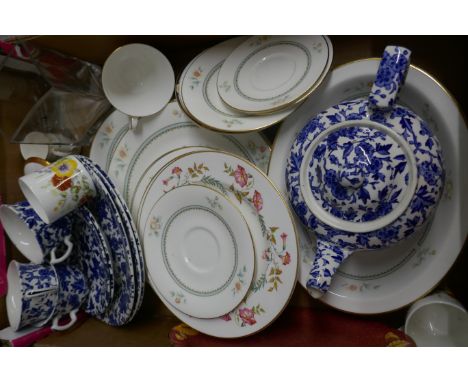 Two boxes of china, Royal Crown Derby, Burleigh, Spode, etc. **PLEASE NOTE THIS LOT IS NOT ELIGIBLE FOR POSTING AND PACKING**