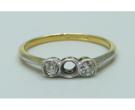 An 18ct gold and diamond ring, lacking centre stone, 2g, O 
