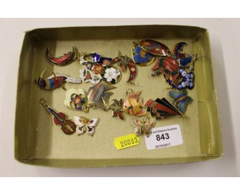 A quantity of cloisonne and enamel pendants