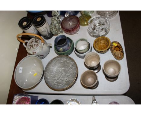 A quantity of various Studio pottery to include a teapot, bowls etc. 