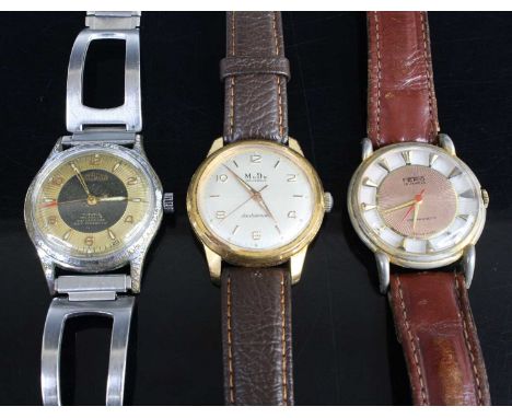 A gent's vintage Delbana steel cased automatic wristwatch; together with a gent's MuDu doublematic wristwatch; and a gent's F