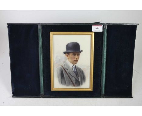 English school, early 20th century - Head and shoulders portrait of Claude Halsey, oil on card, 16.5 x 11.5cm, in glazed gilt