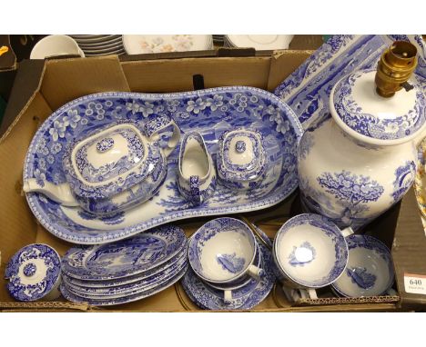 A collection of blue &amp; white transfer decorated wares, primarily Spode Italian patternBed pan is crazed. Rest is intact.