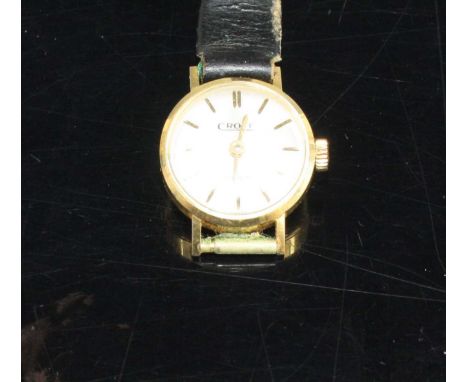 A lady's vintage Croft 18ct gold cased manual wind wristwatch (lacking bracelet), case dia.17mm
