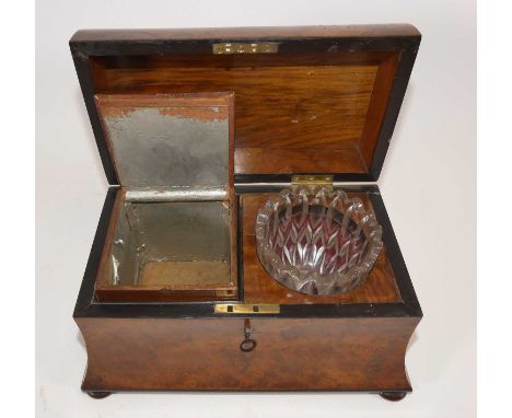 A Victorian burr walnut single compartment tea caddy, of shaped sarcophagus form, width 29cm