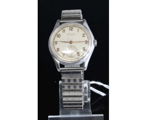 A gent's Revue steel cased manual wind wristwatch, having a signed Arabic dial with subsidiary seconds dial, case dia.35mm