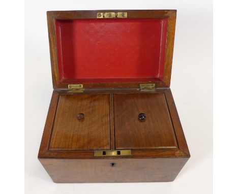 A Victorian walnut twin compartment tea caddy, having a domed lid, width 20cm