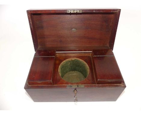 A 19th century mahogany twin compartment tea caddy, width 30cm