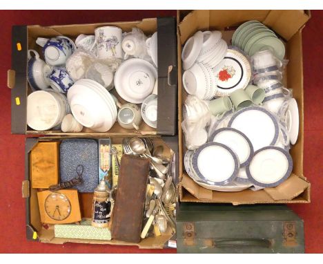 Three boxes of miscellaneous items to include ceramics and a mantel clock