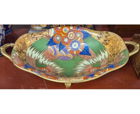 A Carltonware pottery table basket, decorated with flowers in the Art Deco taste, width 34cmGenerally good.Some light crazing