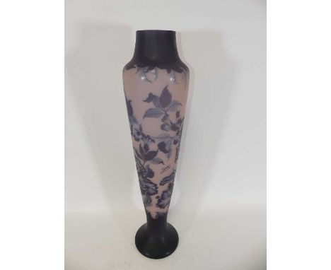 A Galle style pink and purple cameo glass vase, of large proportions, decorated with flowers, height 87cmCondition appears go